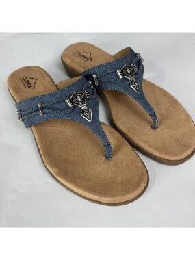 Cliffs Blue Jean Southwest Flip Flop Sandals Bailee Women's 11M silver details